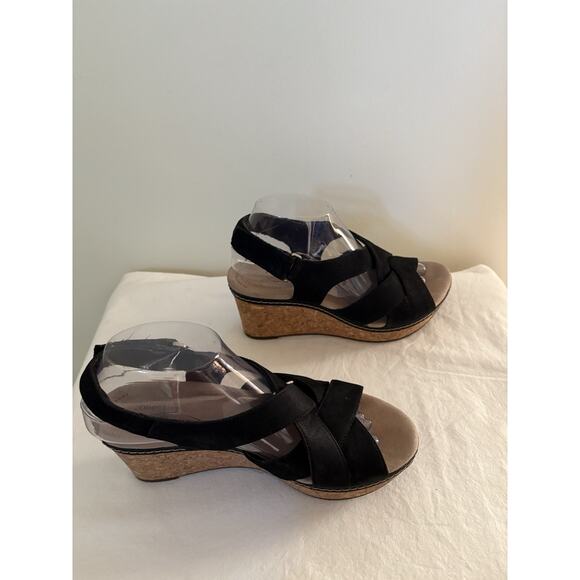 Clarks Womens Sz 9 Sandals Wedge Ultimate Comfort Collection Black Leather - Picture 4 of 10